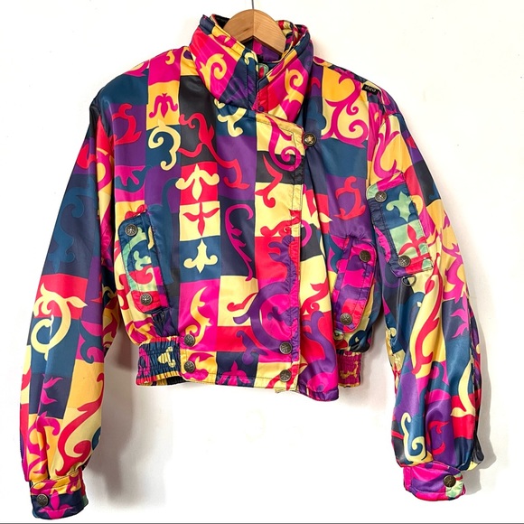 Skea Vail/Paris Jackets & Blazers - SKEA PARIS/VAIL vintage colorful snowboarder bomber cropped winter jacket -10/M